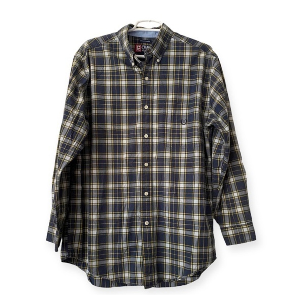 Chaps Ralph Lauren Blue and Yellow Casual Button Down Shirt Indigo Plaid Mediun